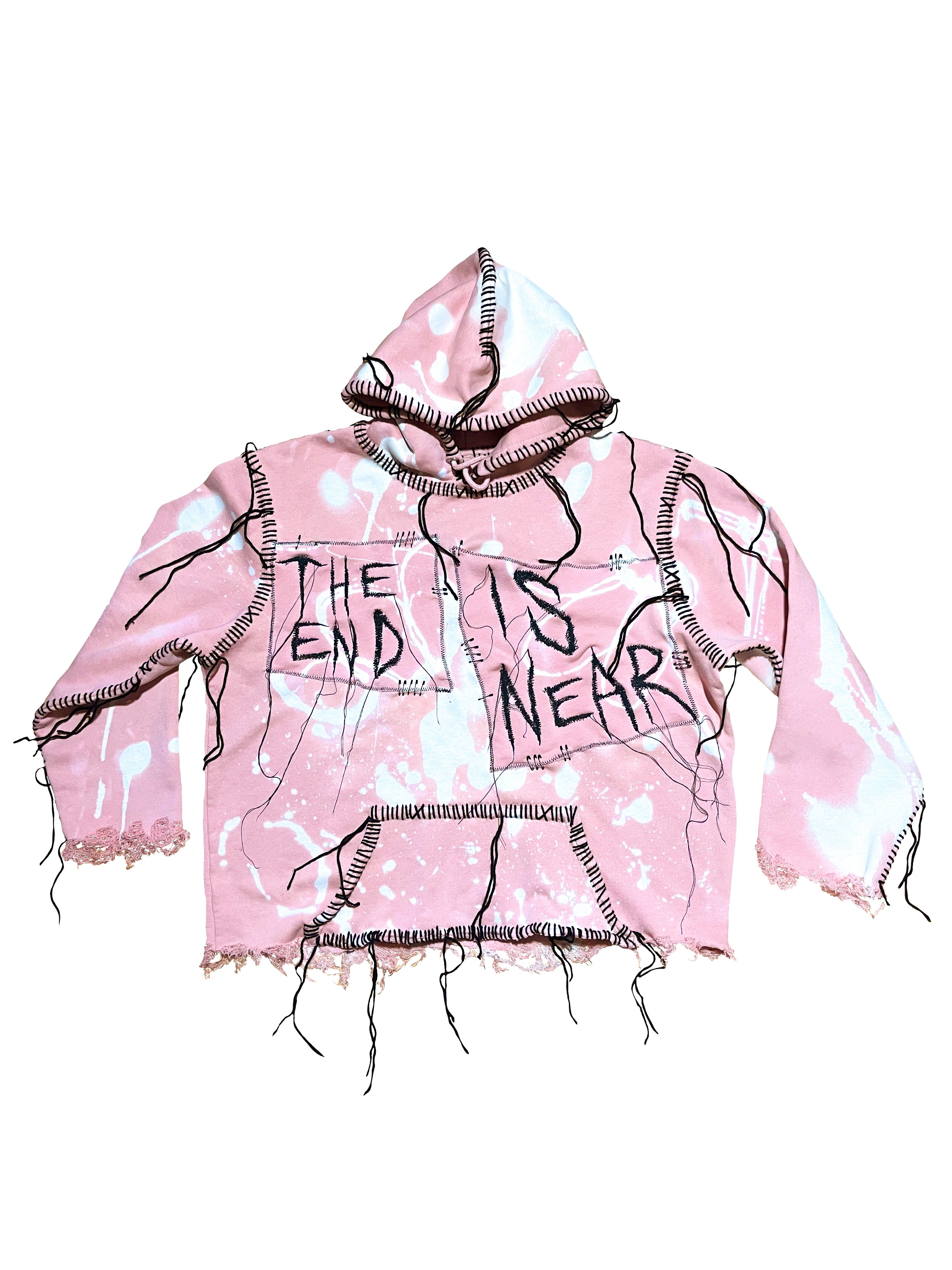 THE END IS NEAR DISTRESSED PINK LOGO HOODIE